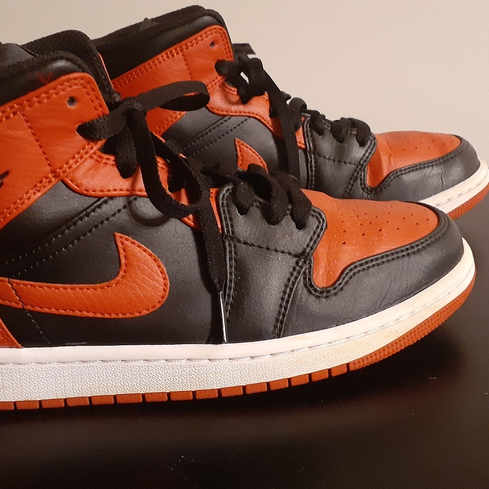 Air Jordan 1 Mid Banned Black and Red and White Men's Size 8